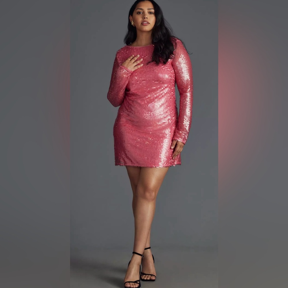 Pink Sequin Long-Sleeve Party Dress NEW!!